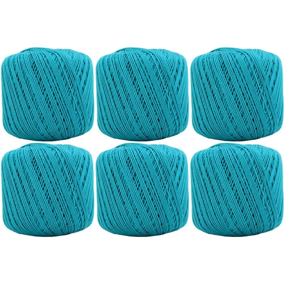 6 Ball Pack Threadart 100% Pure Cotton Crochet Thread - TURQUOISE - For tablecloths, bedspreads, and fashion accessories. 100% mercerized cotton - Size 3 - Color 42