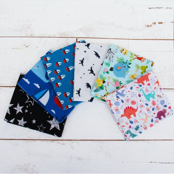 Threadart 6 Fat Quarters Fabric Bundles - Boyish Prints 100% Cotton - 100% Cotton Sewing and Quilting Fabric - Full Size Fat Quarters 18"x21"