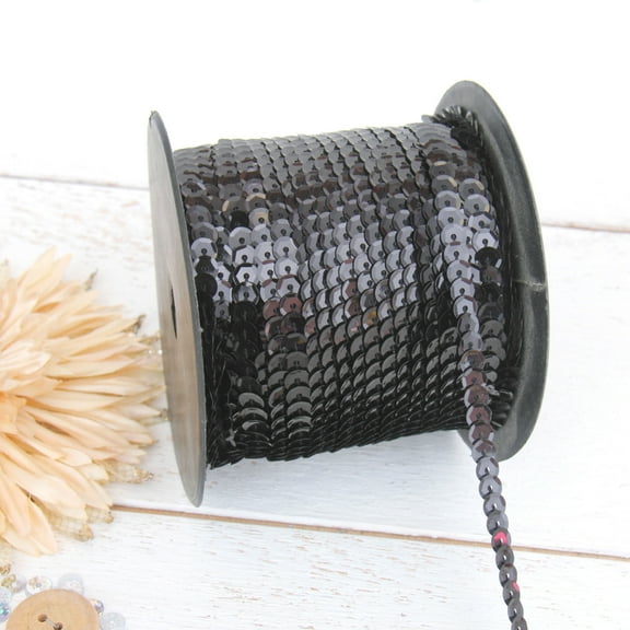 Threadart 6MM Sequin String - 80 Yard Roll - Black - For Crafting, Decorating, Costumes, & More