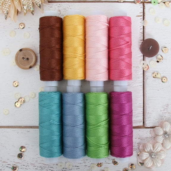 Threadart 8 Color Pearl Cotton Thread Set Romantic Colors | 75yd Spools Size 8 | Perle Cotton for Friendship Bracelets, Crochet, Cross Stitch, Needlepoint, Hand Embroidery | 8 Romantic Colors