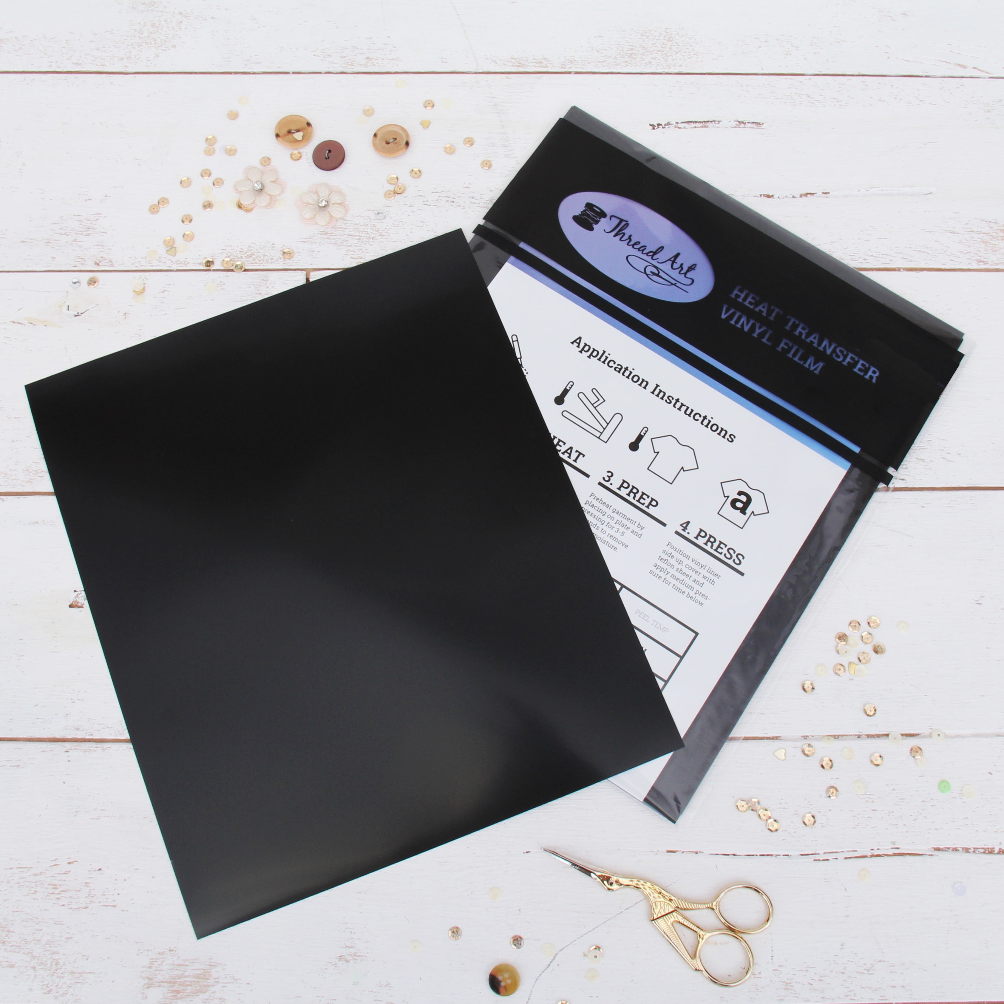 Threadart Black 10" x 12" Heat Transfer Vinyl Precut Sheets | Solid Colors | 15 Sheets | Compatible with Cricut Silhouette and Cameo |&nbsp;HTV