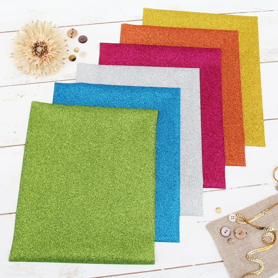 Threadart Bright Colors 10" x 12" Glitter Heat Transfer Vinyl Precut Sheets | Aqua Pink Lt Green Copper Gold & Silver Sheets | Glitter Colors Bundle Pack | Compatible with Cricut Silhouette and Cameo