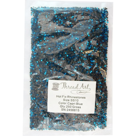 Threadart Bulk Hot Fix Rhinestones Capri Blue - SS10 (3mm) - 36000 stones - 250 Gross Bulk Pack - 11 Hotfix Colors and 3 Sizes Available