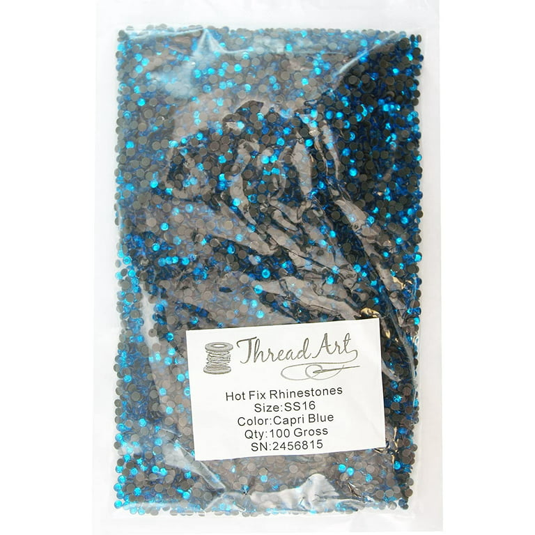 Threadart Bulk Hot Fix Rhinestones Capri Blue - SS16 (4mm) - 14400 stones -  100 Gross Bulk Pack - 11 Hotfix Colors and 3 Sizes Available 