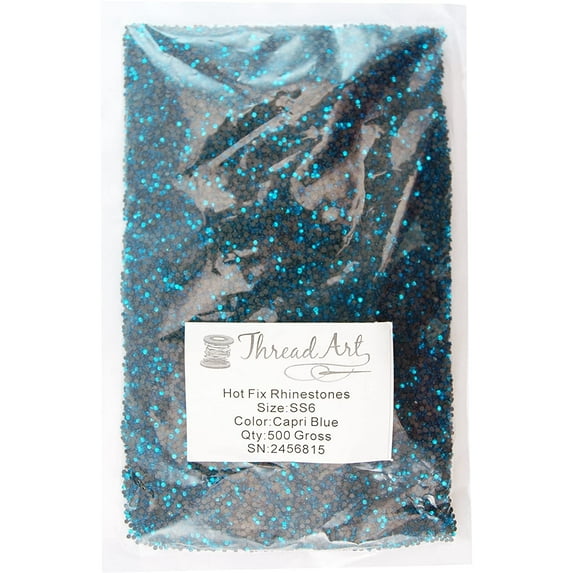 Threadart Bulk Hot Fix Rhinestones Capri Blue - SS6 (2mm) - 72000 stones - 500 Gross Bulk Pack - 11 Hotfix Colors and 3 Sizes Available