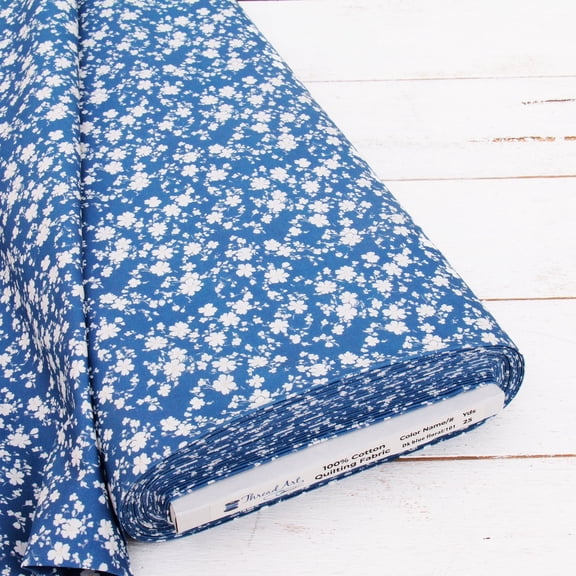 Threadart Cotton Quilting Fabric Sold By The Yard - Vintage Threads Collection - 44" Width - 100% Cotton - Quilting, Sewing, Crafts - Dark Blue Floral