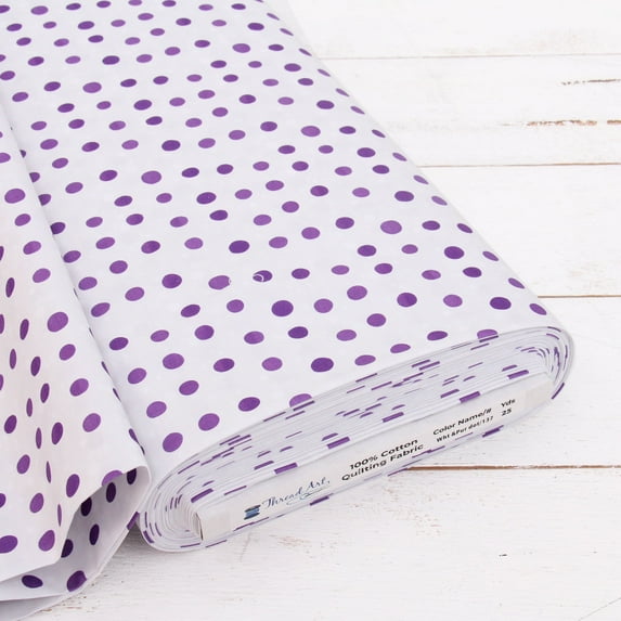 Threadart Cotton Quilting Fabric Sold By The Yard - Vintage Threads Collection - 44" Width - 100% Cotton - Quilting, Sewing, Crafts - White Purple Dot