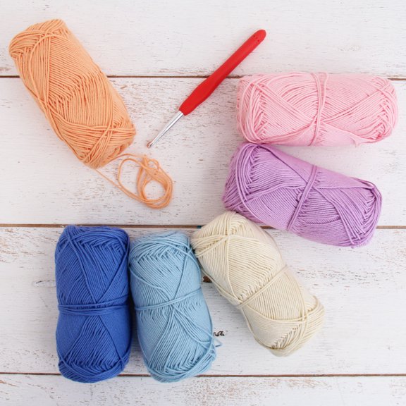Threadart Crochet 100% Pure Cotton Size 2 Yarn Set | Pastel Colors | Pack of 6 Skeins Each 50 grams | Fine Yarn #2 Yarn | 165 yds per Skein