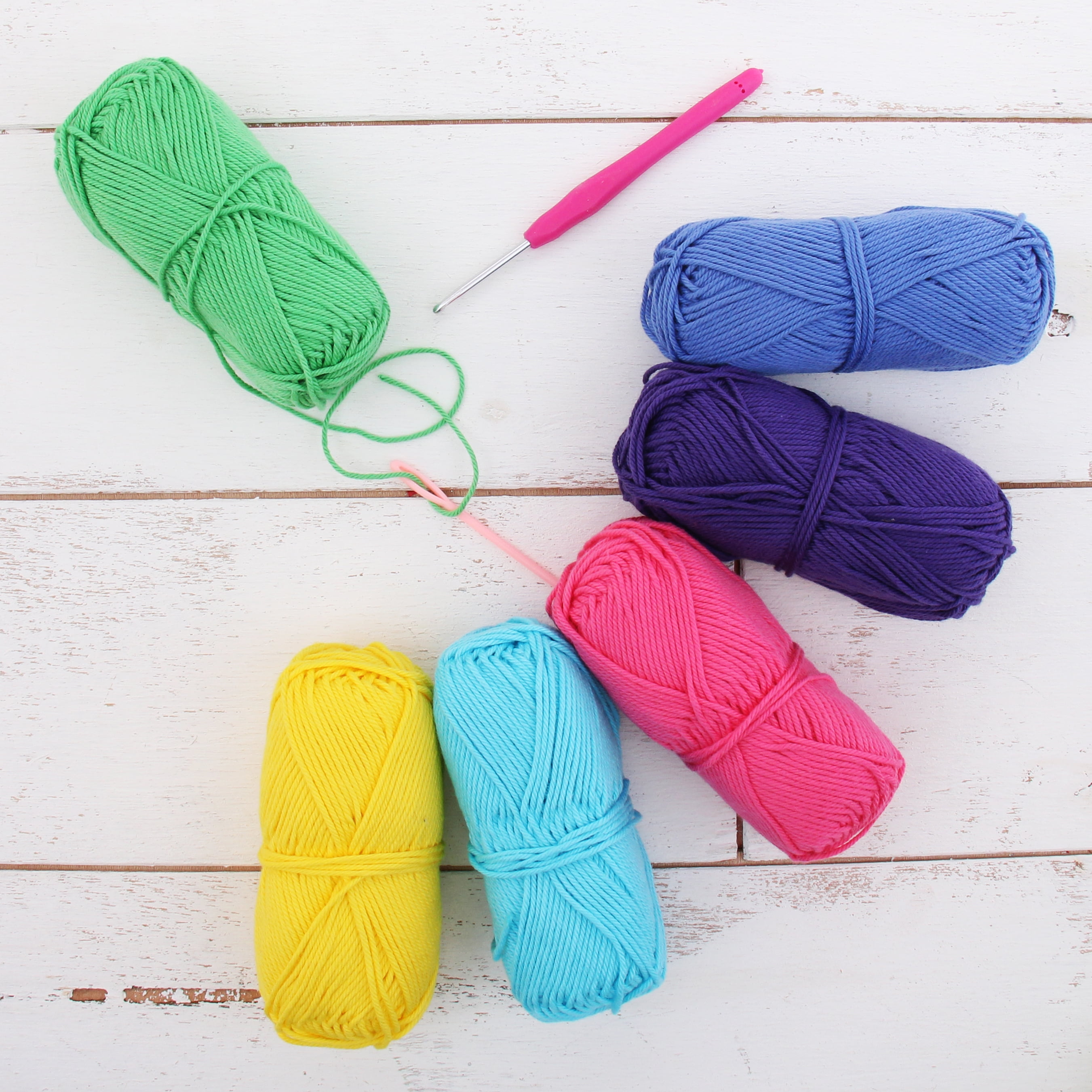 Threadart Crochet 100% Pure Cotton Size 4 Yarn Set | Crayon Colors | Pack of 6 Skeins Each 50 grams | Worsted Medium #4 Yarn | 85 yds per Skein