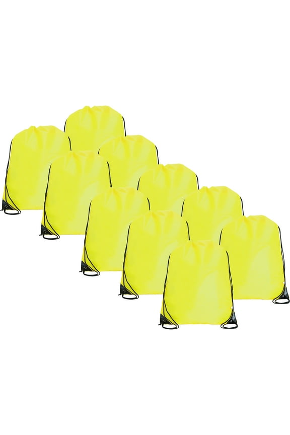 Drawstring Backpacks - Pack of 10 - Neon Yellow | Sports Cinch Sack String Backpack | For School, Gym, Storage & Travel | Large 15" x 18.5" Size