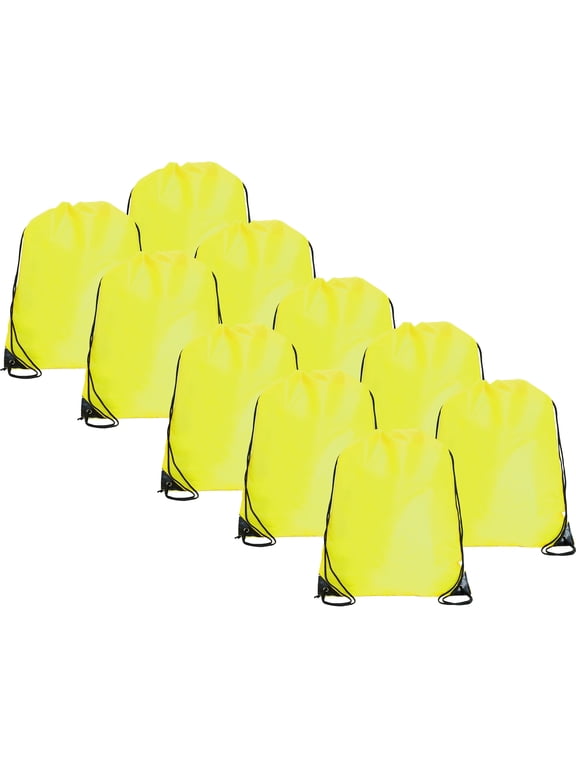 Drawstring Backpacks - Pack of 10 - Neon Yellow | Sports Cinch Sack String Backpack | For School, Gym, Storage & Travel | Large 15" x 18.5" Size