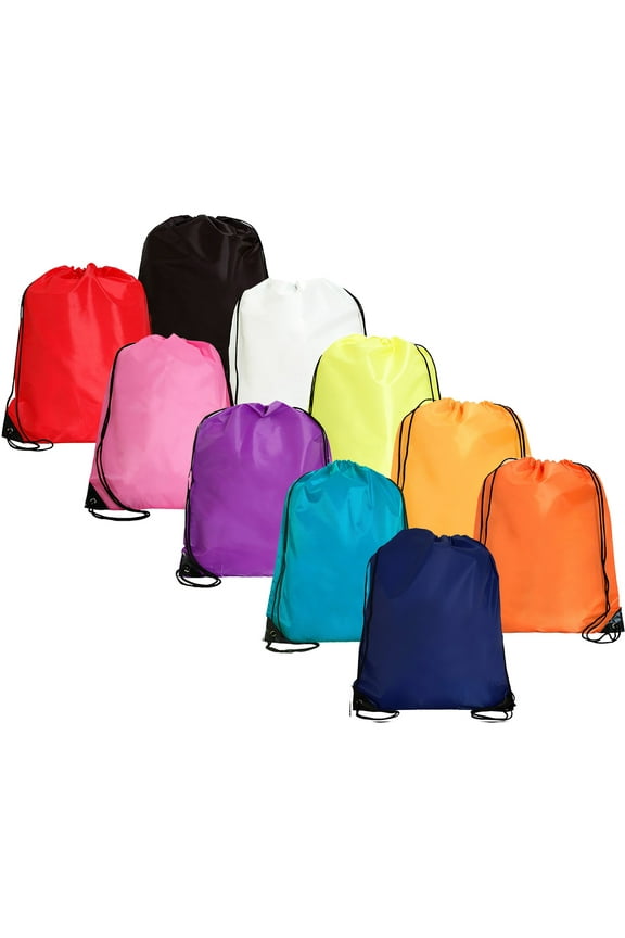 Drawstring Backpacks - Pack of 10 - Variety | Sports Cinch Sack String Backpack | For School, Gym, Storage & Travel | Large 15" x 18.5" Size