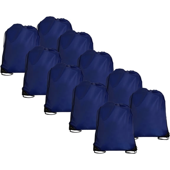 Threadart Drawstring Backpacks - Pack of 10 - Blue | Sports Cinch Sack String Backpack | For School, Gym, Storage & Travel | Large 15" x 18.5" Size