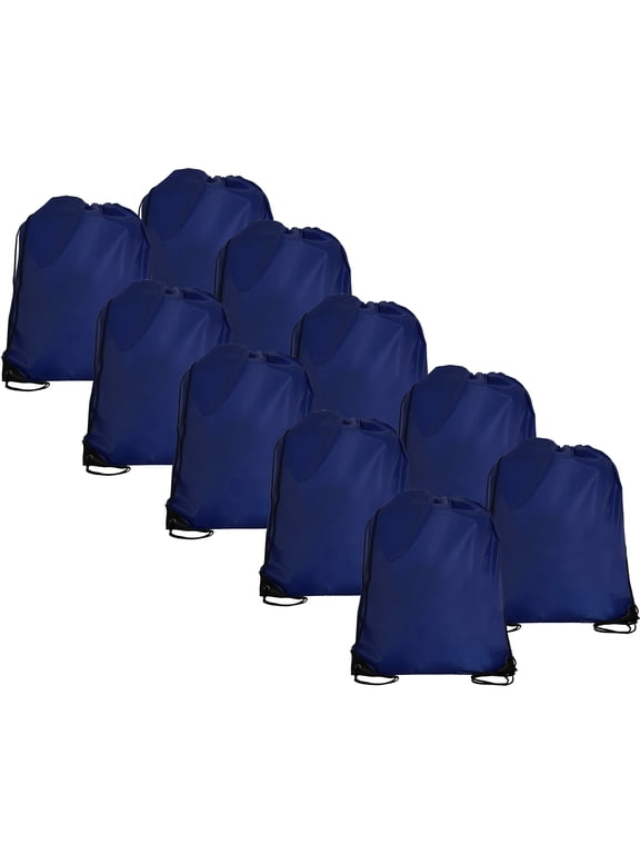 Drawstring Backpacks - Pack of 10 - Blue | Sports Cinch Sack String Backpack | For School, Gym, Storage & Travel | Large 15" x 18.5" Size