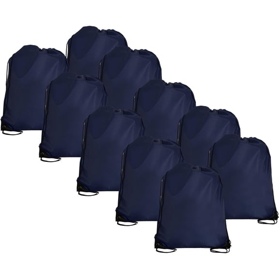 Threadart Drawstring Backpacks - Pack of 10 - Navy | Sports Cinch Sack String Backpack | For School, Gym, Storage & Travel | Large 15" x 18.5" Size