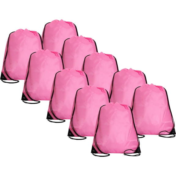 Threadart Drawstring Backpacks - Pack of 10 - Pink | Sports Cinch Sack String Backpack | For School, Gym, Storage & Travel | Large 15" x 18.5" Size