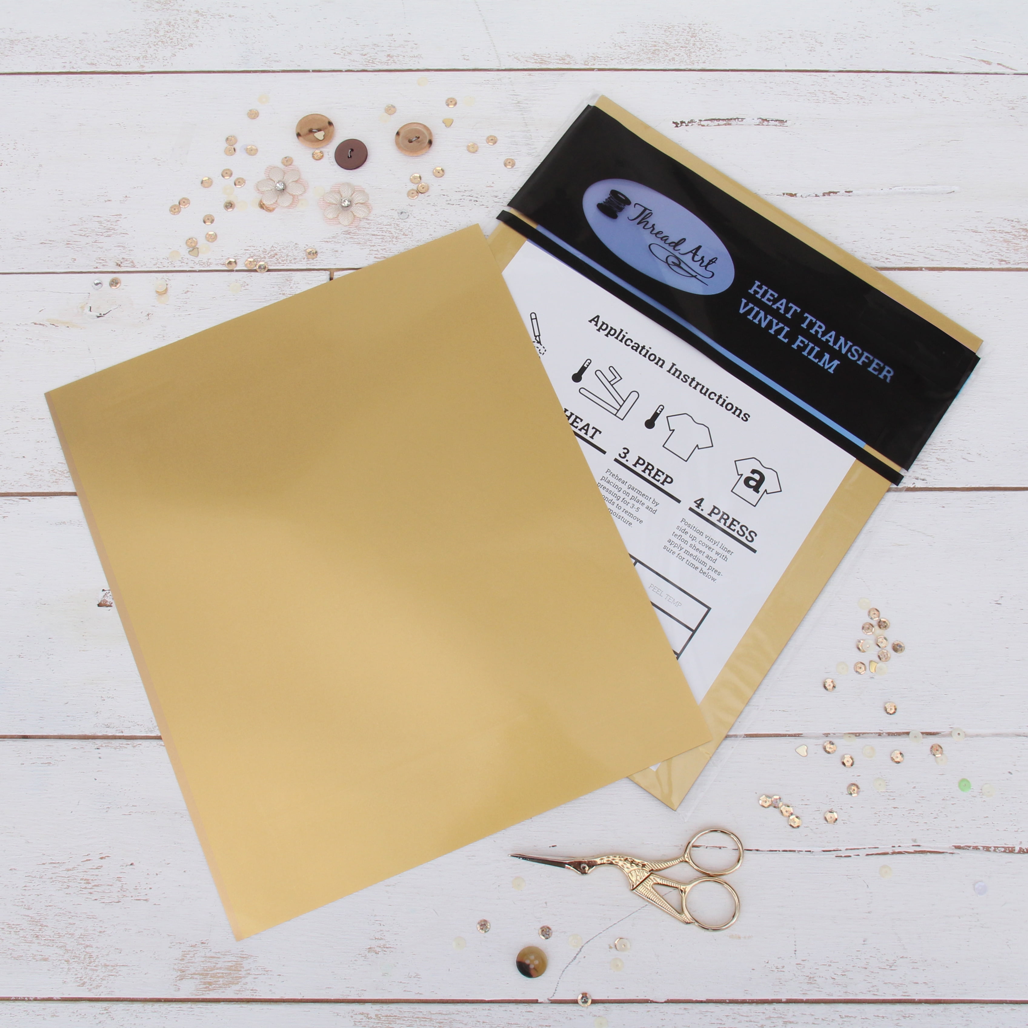 Threadart Gold 10" x 12" Heat Transfer Vinyl Precut Sheets | Solid Colors | 15 Sheets | Compatible with Cricut Silhouette and Cameo |&nbsp;HTV