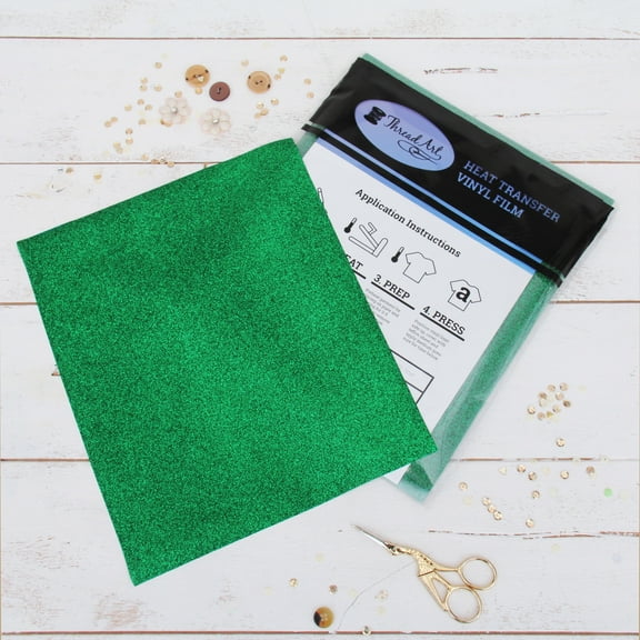 Threadart Green 10" x 12" Glitter Heat Transfer Vinyl Precut Sheets | 12 Sheets | Glitter Colors | Compatible with Cricut Silhouette and Cameo | HTV