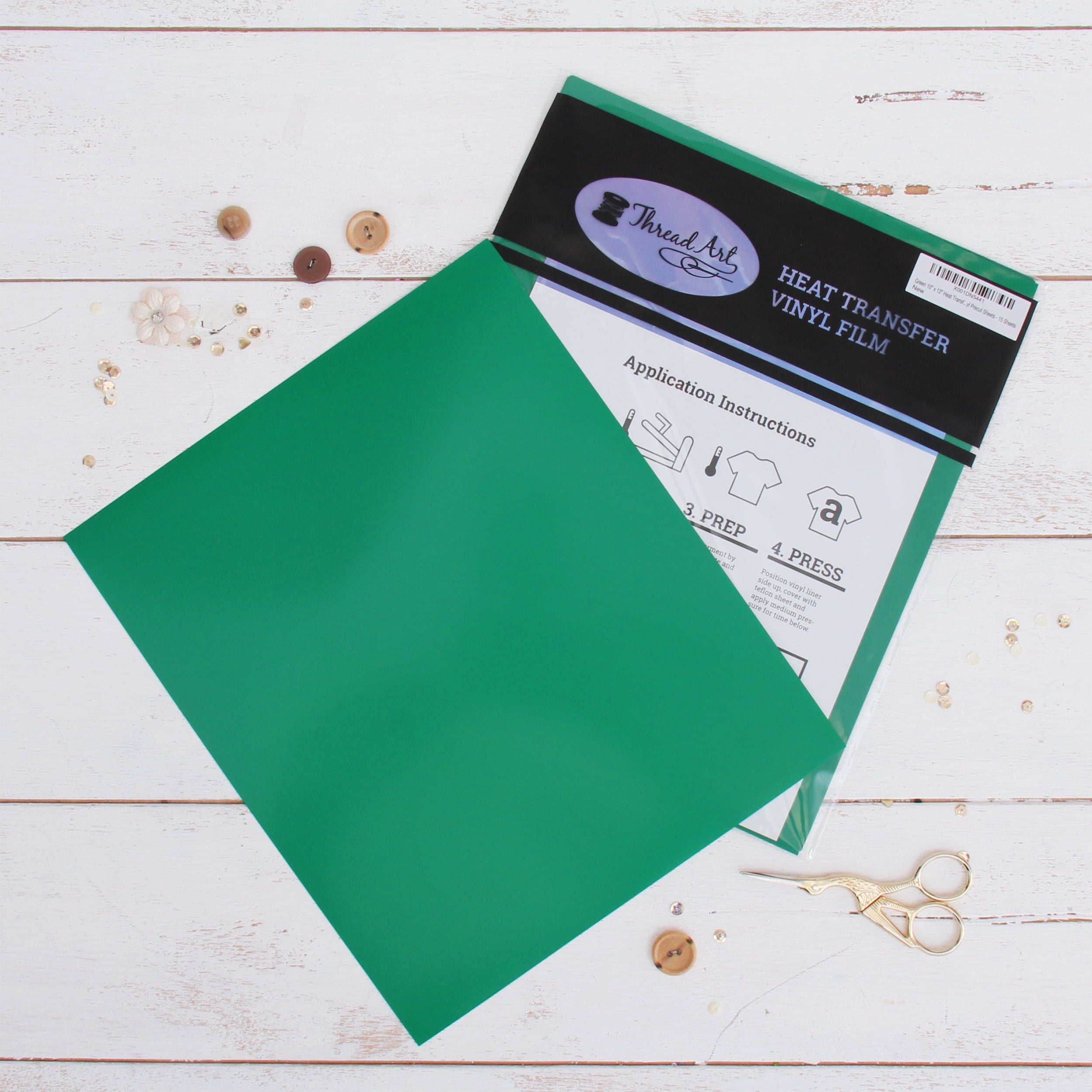 Threadart Green 10" x 12" Heat Transfer Vinyl Precut Sheets | Solid Colors | 15 Sheets | Compatible with Cricut Silhouette and Cameo |&nbsp;HTV