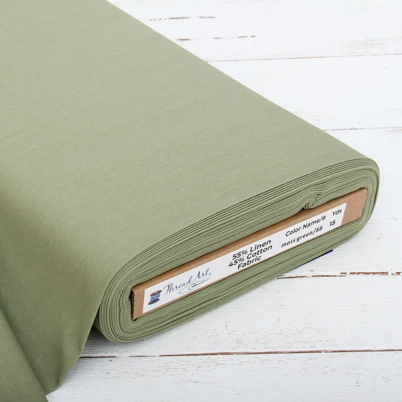 Threadart Linen Fabric By The Yard - Embroidery Fabric - Premium Cotton Linen Fabric for Embroidery, Cross Stitch, Apparel, Linen Canvas, Home Décor - 55" Width - Moss Green