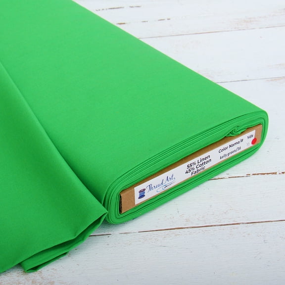 Threadart Linen Fabric By The Yard - Embroidery Fabric - Premium Cotton Linen Fabric for Embroidery, Cross Stitch, Apparel, Linen Canvas, Home Décor - 55" Width - Kelly Green