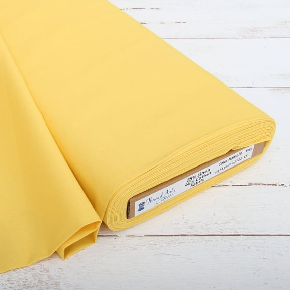 Threadart Linen Fabric By The Yard - Embroidery Fabric - Premium Cotton Linen Fabric for Embroidery, Cross Stitch, Apparel, Linen Canvas, Home Décor - 55" Width - Light Yellow