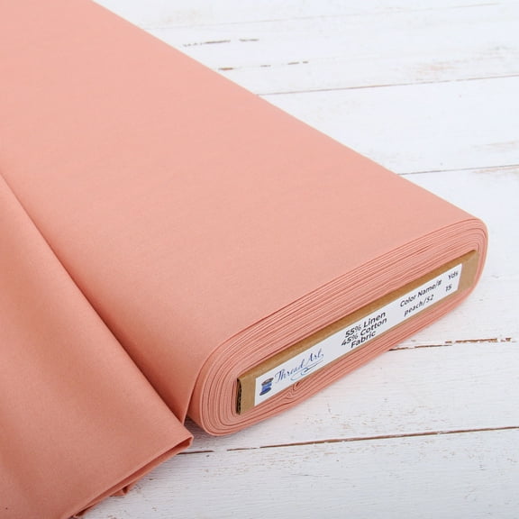 Threadart Linen Fabric By The Yard - Embroidery Fabric - Premium Cotton Linen Fabric for Embroidery, Cross Stitch, Apparel, Linen Canvas, Home Décor - 55" Width - Peach