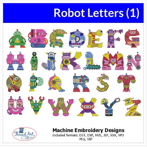 Threadart Machine Embroidery Design Bundles - Alphabet Sets - Robot Alphabet (1) - Loaded On USB Stick - Over 25 Sets Available