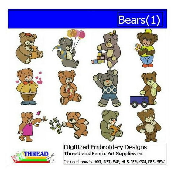 Threadart Machine Embroidery Design Bundles - Animal Sets - Bears(1) - Loaded On USB Stick - Over 30 Sets Available