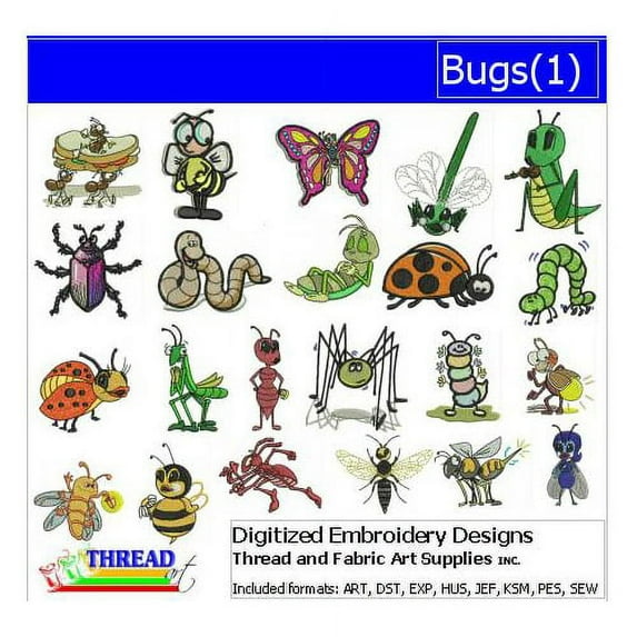 Threadart Machine Embroidery Design Bundles - Animal Sets - Bugs(1) - Loaded On USB Stick - Over 30 Sets Available