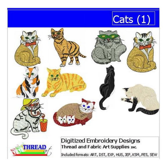 Threadart Machine Embroidery Design Bundles - Animal Sets - Cats(1) - Loaded On USB Stick - Over 30 Sets Available