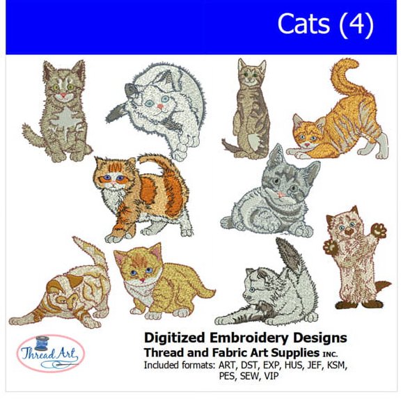 Threadart Machine Embroidery Design Bundles - Animal Sets - Cats(4) - Loaded On USB Stick - Over 30 Sets Available