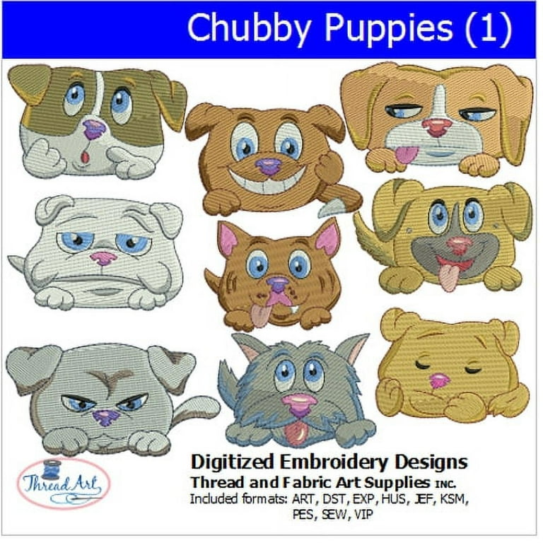 Threadart Machine Embroidery Design Bundle - Puppies - Preloaded On USB Stick