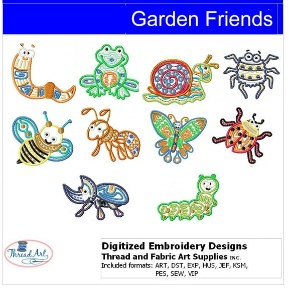 Threadart Machine Embroidery Design Bundles - Animal Sets - Garden Friends(1) - Loaded On USB Stick - Over 30 Sets Available