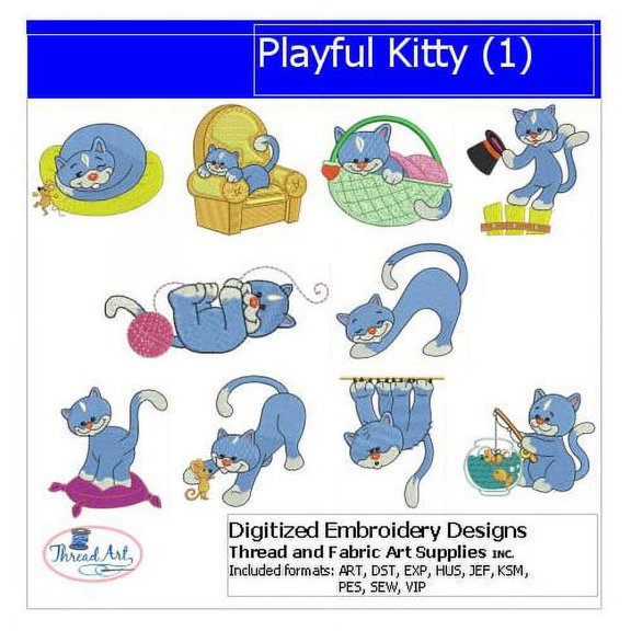 Threadart Machine Embroidery Design Bundles - Animal Sets - Playful Kitty(1) - Loaded On USB Stick - Over 30 Sets Available