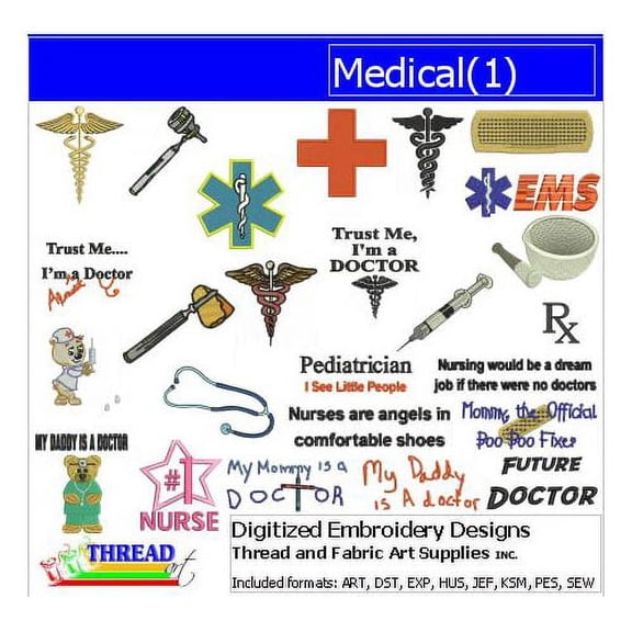 Threadart Machine Embroidery Design Bundles - Career Sets - Medical(1) - Loaded On USB Stick - 8 Sets Available