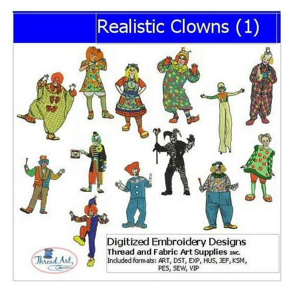 Threadart Machine Embroidery Design Bundles - Career Sets - Realistic Clowns(1) - Loaded On USB Stick - 8 Sets Available