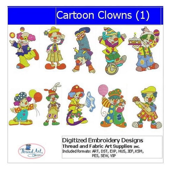 Threadart Machine Embroidery Design Bundles - Children Sets - Cartoon Clowns(1) - Loaded On USB Stick - Over 40 Sets Available
