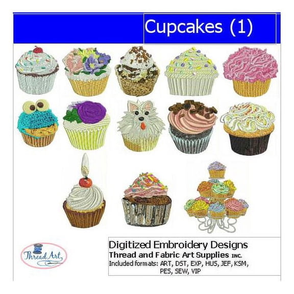 Threadart Machine Embroidery Design Bundles - Food & Beverage Sets - Cupcakes(2) - Loaded on USB Stick - Over 10 Sets Available