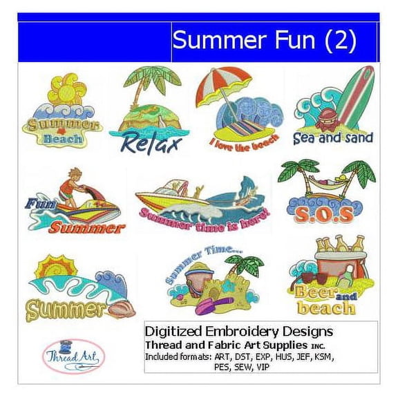 Threadart Machine Embroidery Design Bundles - Hobby & Activity Sets - Summer Fun(2) - Loaded on USB Stick - Over 15 Sets Available