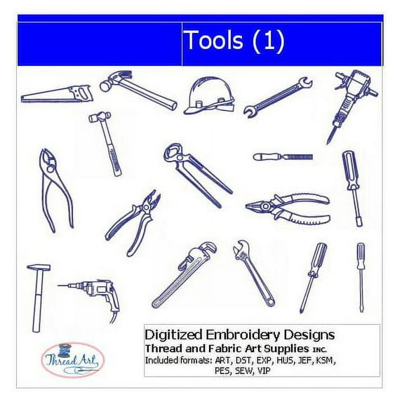 Tools(1) Embroidery Designs - All Popular Formats Included - Loaded on USB Stick