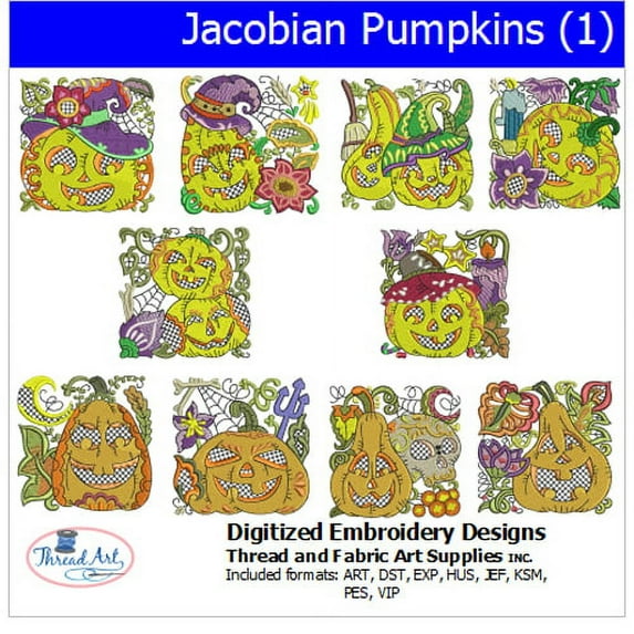Threadart Machine Embroidery Design Bundles - Holiday Sets - Jacobean Pumpkins (1) - Loaded on USB Stick - Over 50 Sets Available