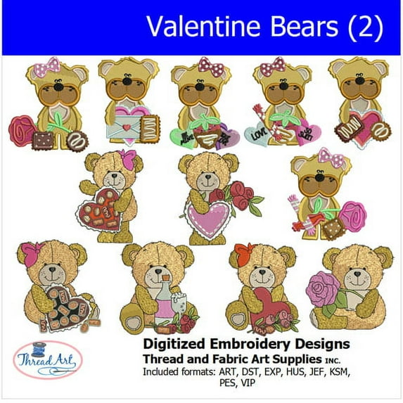 Threadart Machine Embroidery Design Bundles - Holiday Sets - Valentine Bears(2) - Loaded on USB Stick - Over 50 Sets Available