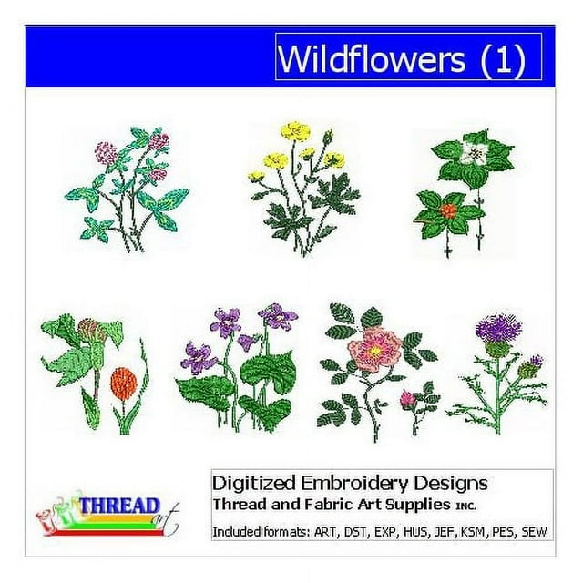 Threadart Machine Embroidery Design Bundles - Plant Sets - Wildflowers(1) - Loaded on USB Stick - 7 Sets Available