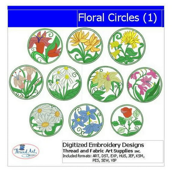 Threadart Machine Embroidery Design Bundles - Quilting & Sewing Sets - Floral Circles(1) - Loaded on USB Stick - Over 10 Sets Available