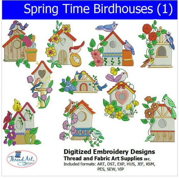 Threadart Machine Embroidery Design Bundles - Seasons Sets - Spring Time Birdhouses (1) - Loaded on USB Stick - 10 Sets Available