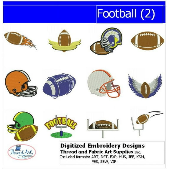 Threadart Machine Embroidery Design Bundles - Sport Sets - Football(2) - Loaded on USB Stick - Over 25 Sets Available