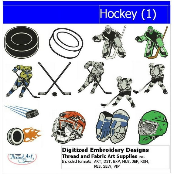 Threadart Machine Embroidery Design Bundles - Sport Sets - Hockey(1) - Loaded on USB Stick - Over 25 Sets Available