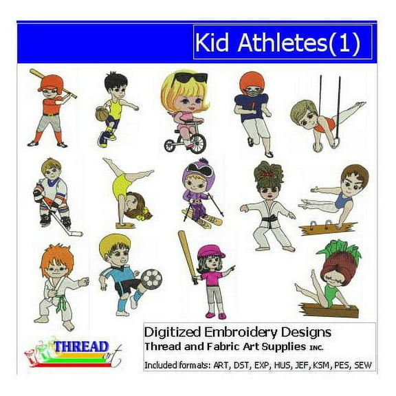 Threadart Machine Embroidery Design Bundles - Sport Sets - Kid Athletes(1) - Loaded on USB Stick - Over 25 Sets Available