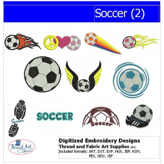 Soccer(2) Embroidery Designs - All Popular Formats Included - Loaded on USB Stick
